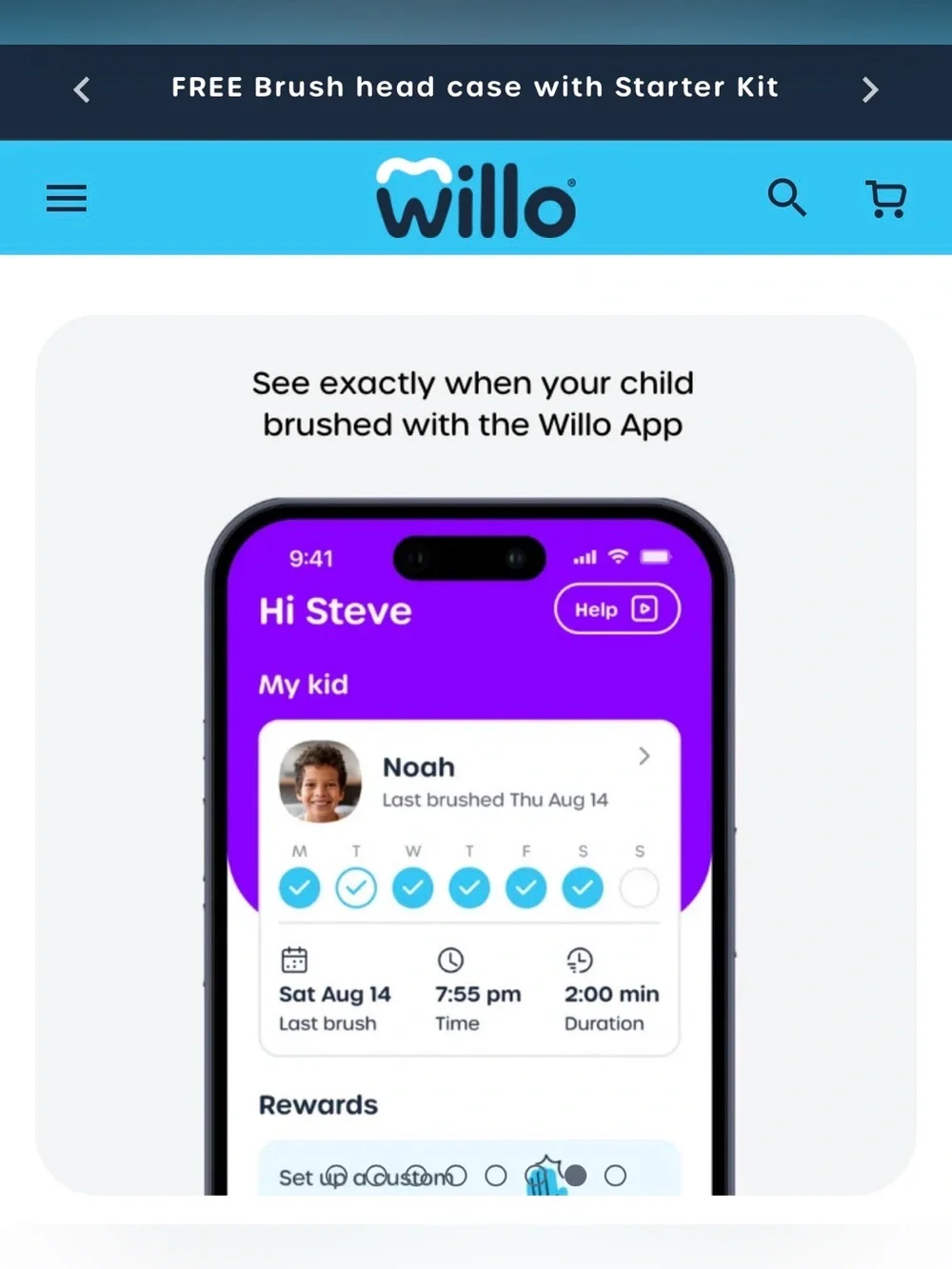 Willo BrushBot Kid’s Toothbrush Handle (not brush head) with charging base